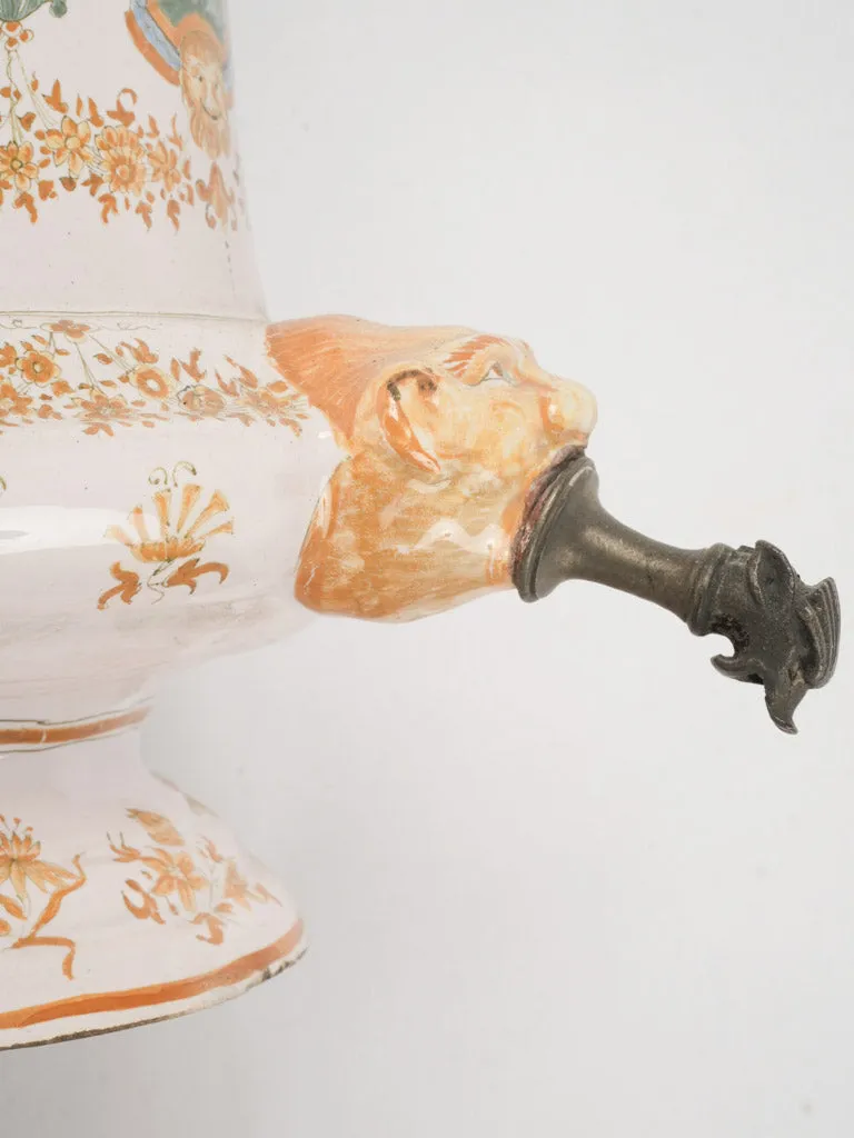 18th-century hand-painted yellow ceramic Moustier wall fountain