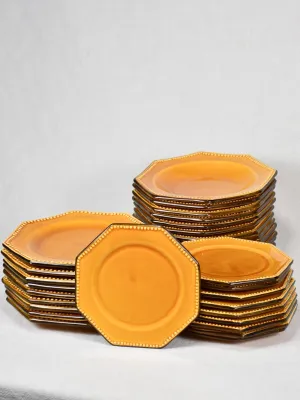 1950s octagonal Vallauris dinner set with yellow ocher glaze