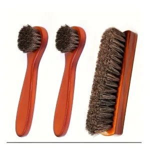 3PCS Horsehair Shoes Polish Brushes Kit - Leather Shoes Boots Care Clean Polish Daubers Applicators