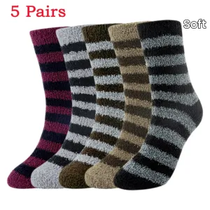 5 Pairs Mens Fuzzy Socks, Warm Winter Fluffy Cozy Fleece Socks For Men Soft Home Sleeping Socks