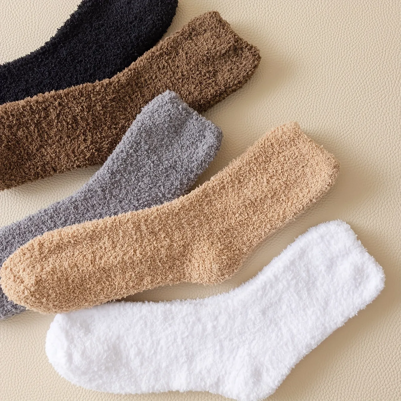 5 Pairs Plus Size Simple Socks Set, Women's Plus Soft Cozy Fluffy Slipper Plush Sleeping Winter Warm Mid-calf Socks