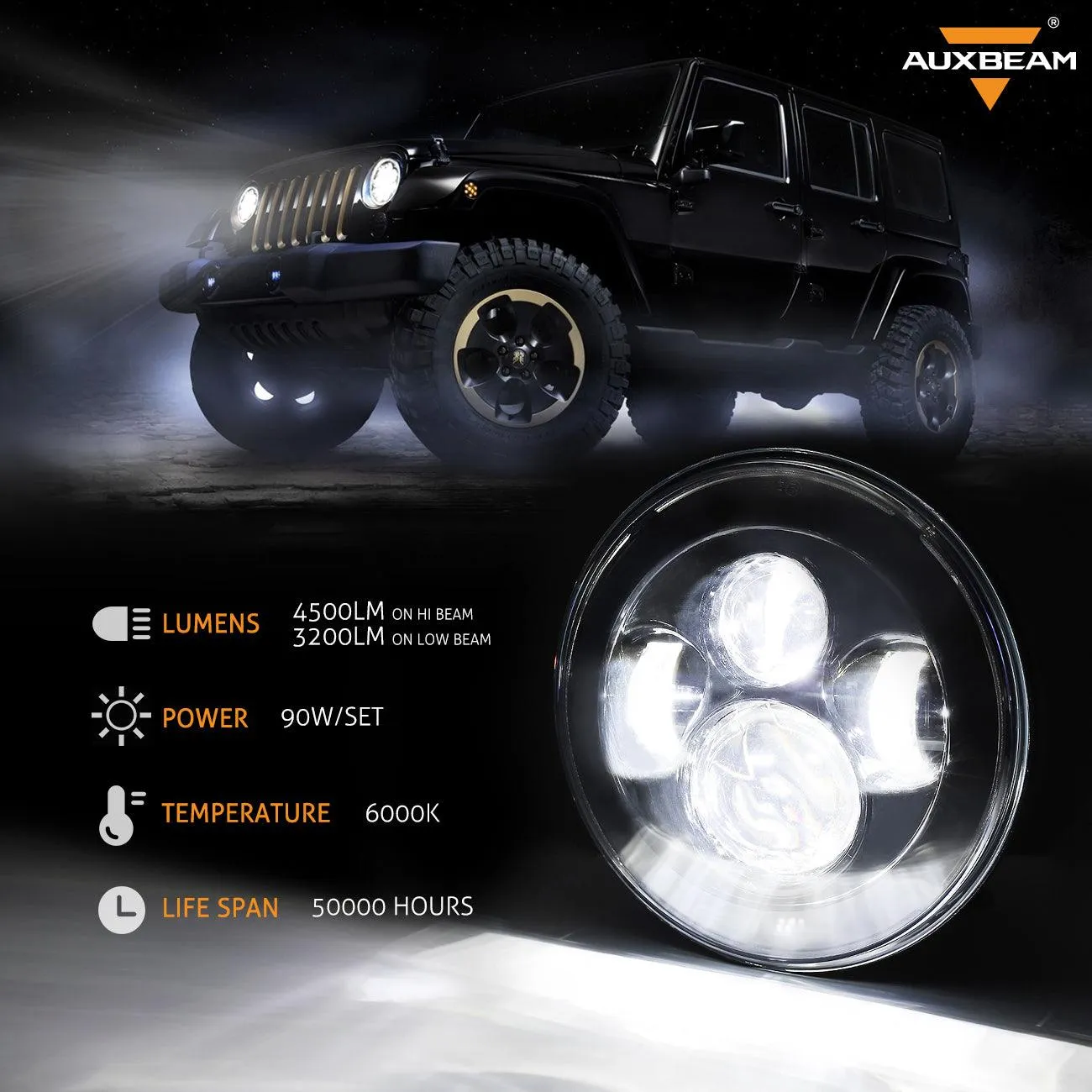 7'' LED Headlight Replacement & LED Smoke Tail Light Brake Reverse Turn Signal Lamp for Jeep Wrangler JK