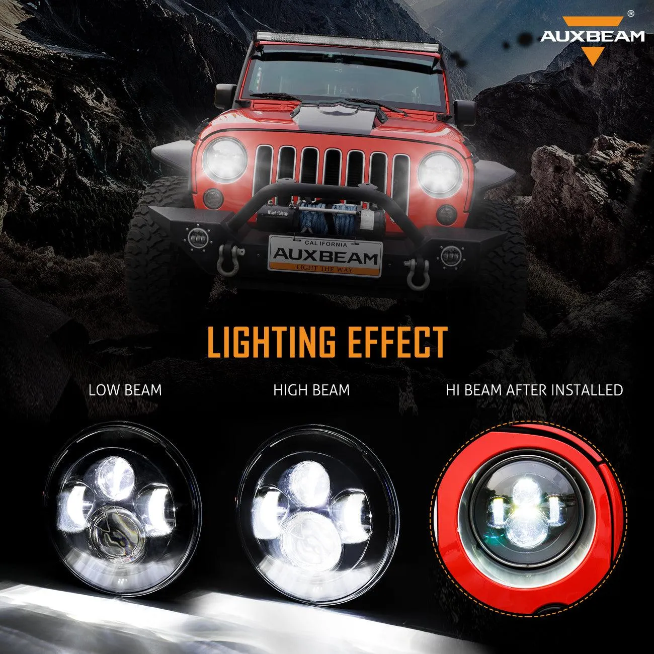 7'' LED Headlight Replacement & LED Smoke Tail Light Brake Reverse Turn Signal Lamp for Jeep Wrangler JK