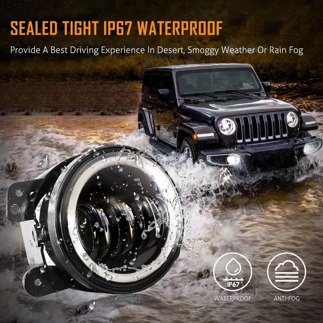 7'' LED Headlight Replacement And 4'' 30W LED Fog Lights with White DRL Amber Turn Signal For Jeep Wrangler2007-2018 JK