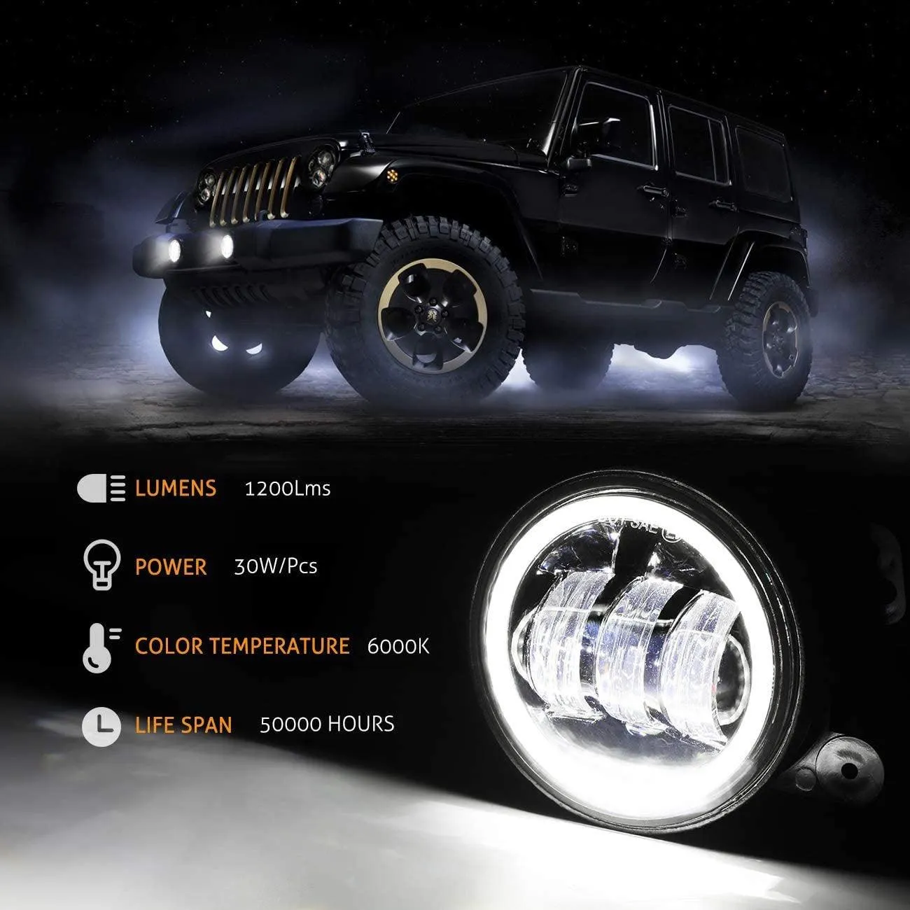 7'' LED Headlight Replacement And 4'' 30W LED Fog Lights with White DRL Amber Turn Signal For Jeep Wrangler2007-2018 JK