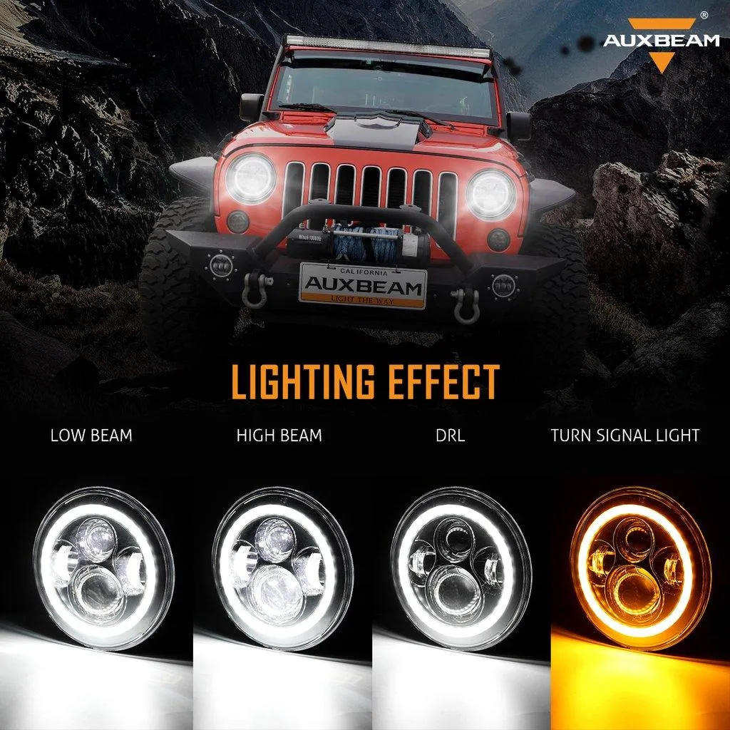 7'' LED Headlight Replacement with Halo Ring   4'' LED Fog Light   LED Smoke Tail Light   Front Turn Signal & Fender Flares Side Marker Light for Jeep Wrangler JK