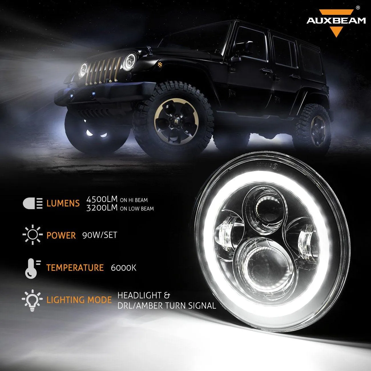 7" LED Halo Headlights   4" Inch LED Fog Lights with DRL   5D-PRO 52" Straight LED Light Bar   Windshield Mounting Brackets   18W Flood Beam Pod Lights Set for for Jeep Wrangler JK