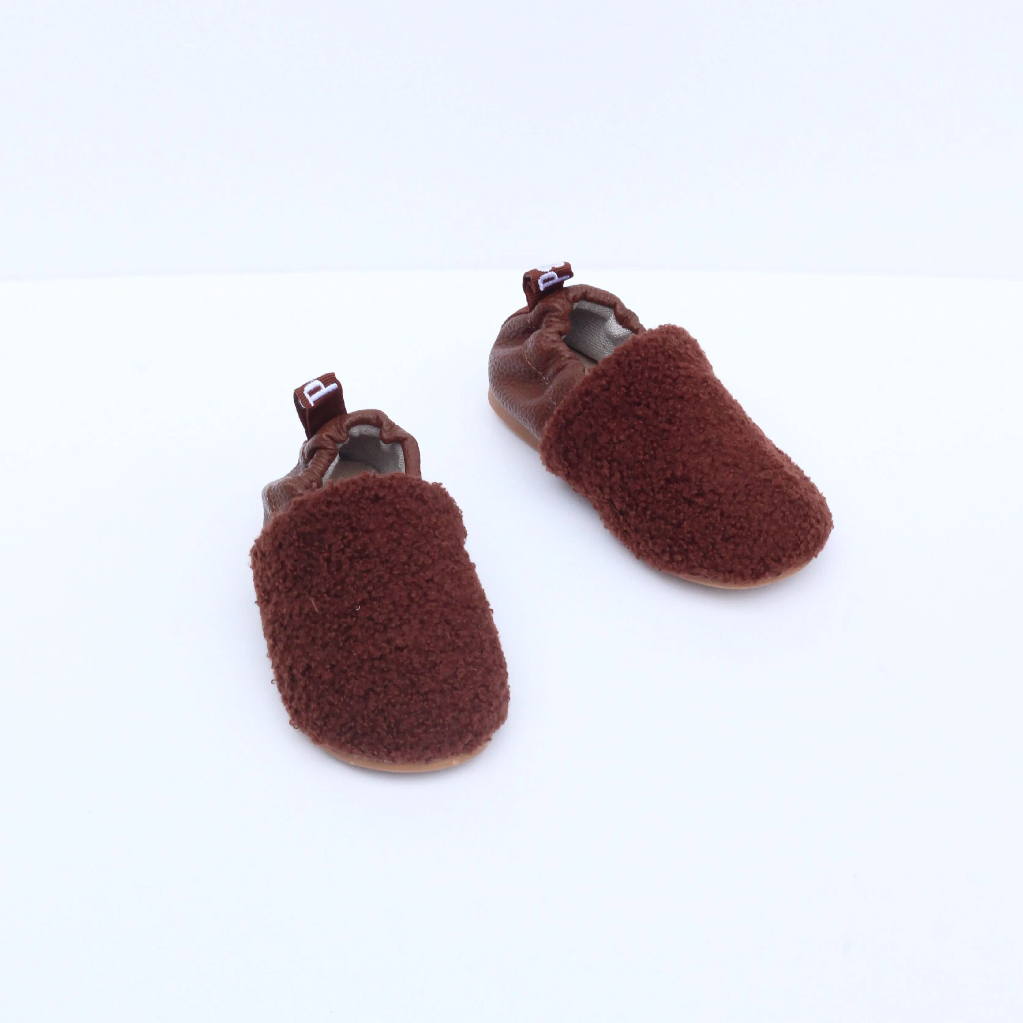 Alma Vegan Leather & Vegan Shearling Kids Slipper Shoe | Brown