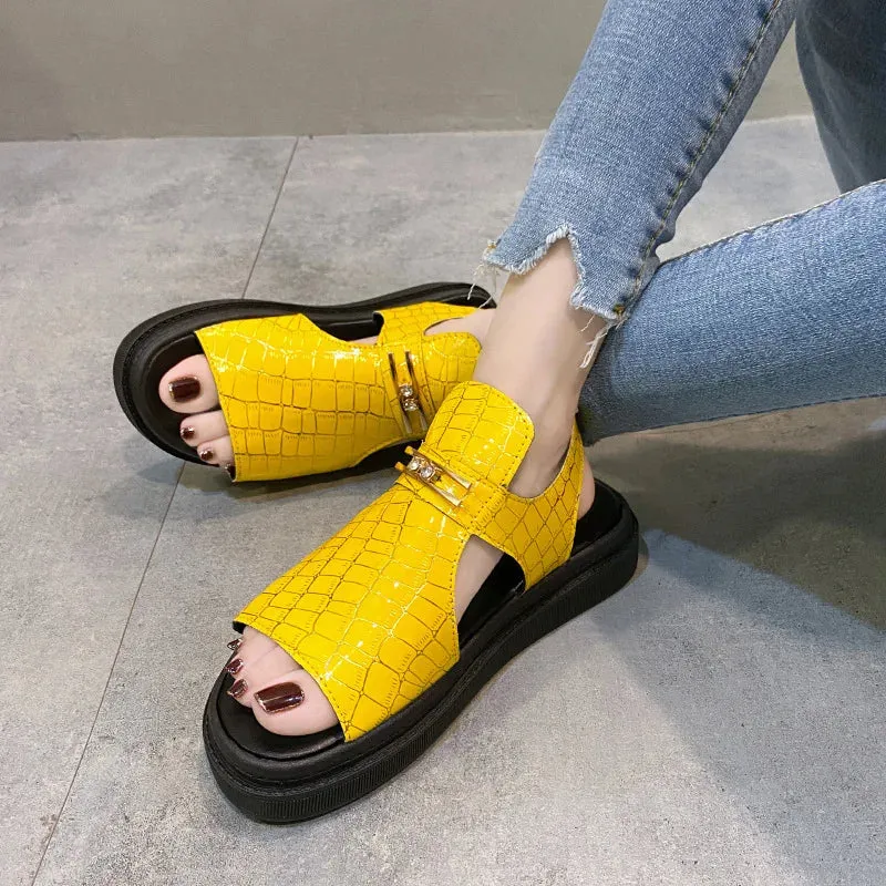 Amozae-New Platform Sandals Women Metal Buckle Casual Sandals 2023 New Summer Women Flat Shoes Sports Open Toe Non-slip Roman Sandals