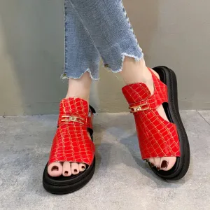 Amozae-New Platform Sandals Women Metal Buckle Casual Sandals 2023 New Summer Women Flat Shoes Sports Open Toe Non-slip Roman Sandals