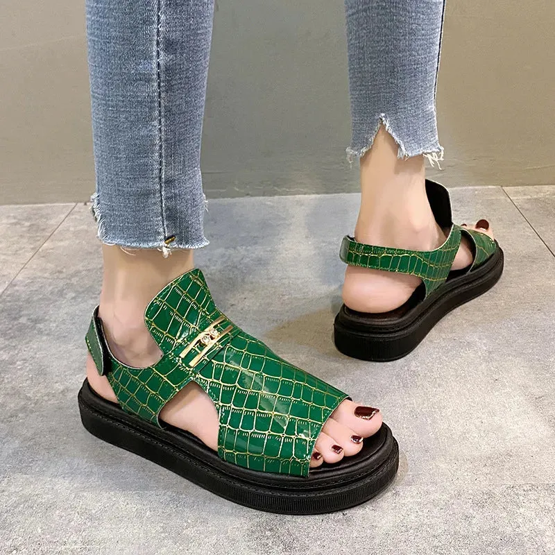 Amozae-New Platform Sandals Women Metal Buckle Casual Sandals 2023 New Summer Women Flat Shoes Sports Open Toe Non-slip Roman Sandals