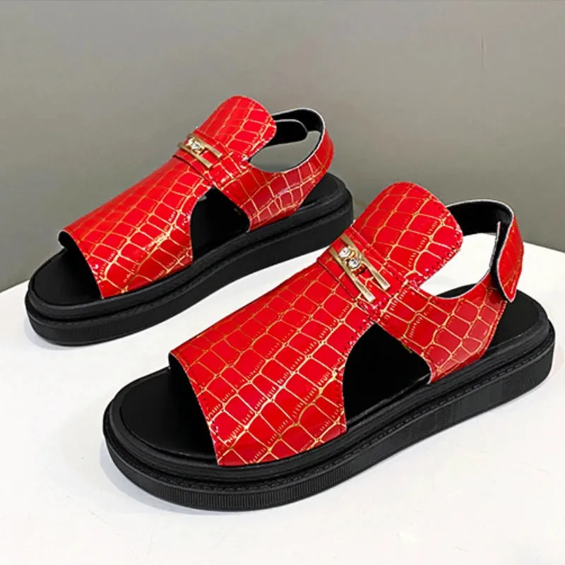 Amozae-New Platform Sandals Women Metal Buckle Casual Sandals 2023 New Summer Women Flat Shoes Sports Open Toe Non-slip Roman Sandals