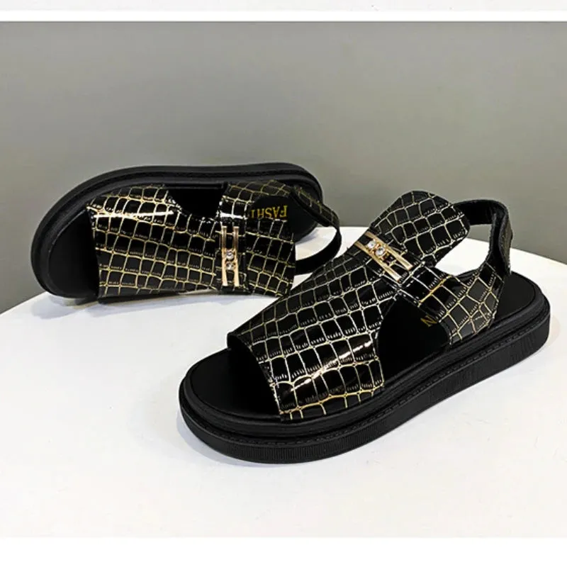 Amozae-New Platform Sandals Women Metal Buckle Casual Sandals 2023 New Summer Women Flat Shoes Sports Open Toe Non-slip Roman Sandals