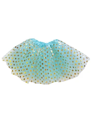 Aqua and Gold Polka Dot Tutu Skirt Costume for Girls, Women, Plus