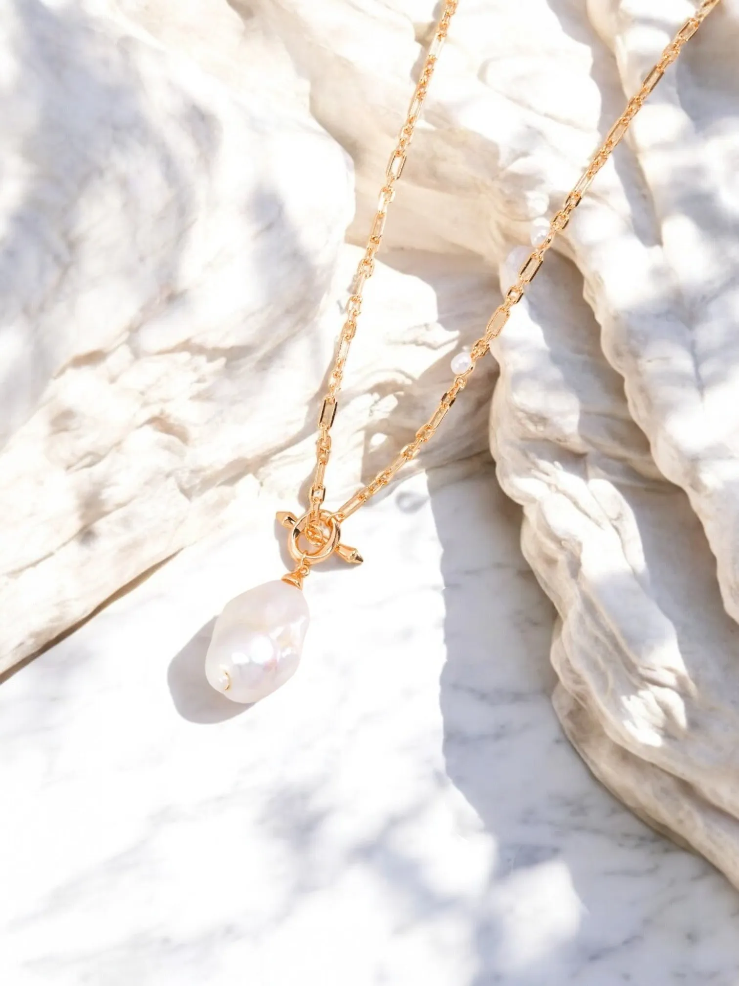 Aria - Unique Large Baroque Pearl Pendant with Gold Chain Necklace