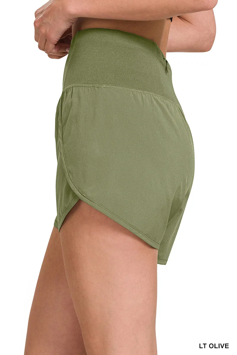 Ash Grey High Waisted Zipper Back Pocket Running Shorts