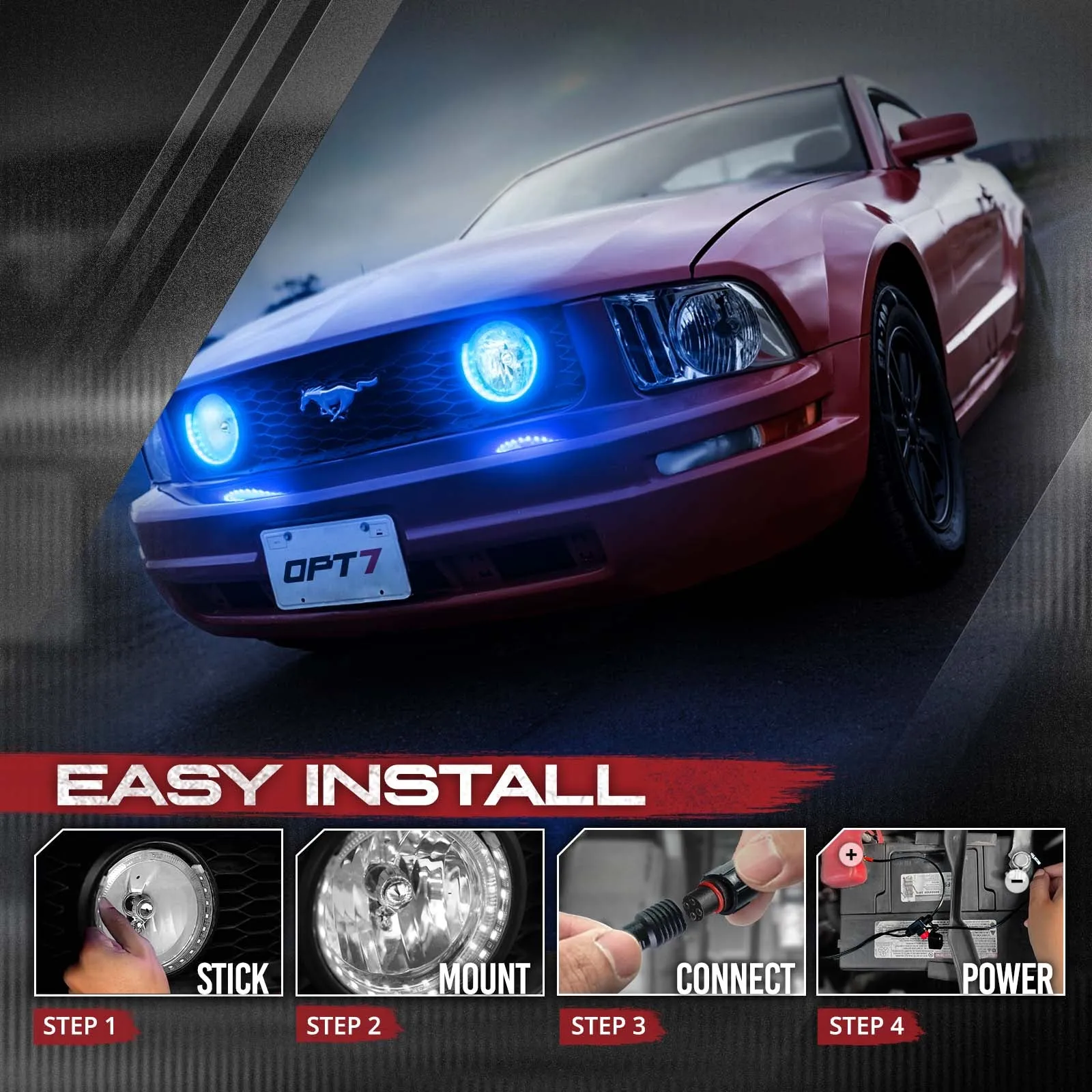 AURA PRO Bluetooth Day Time Running Light DRL Halo RGB for Ford Mustang 2005-2014 - Install Friendly