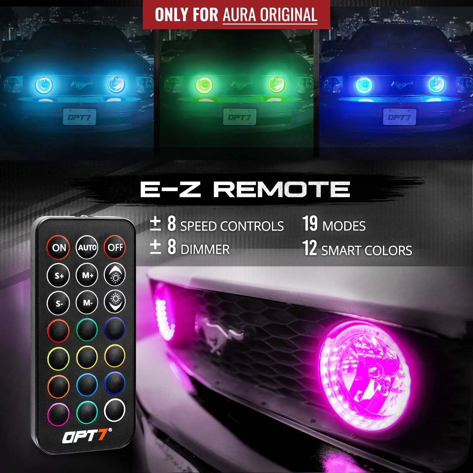 AURA Remote Control Day Time Running Light DRL Halo RGB for Ford Mustang 2005-2014 - Install Friendly