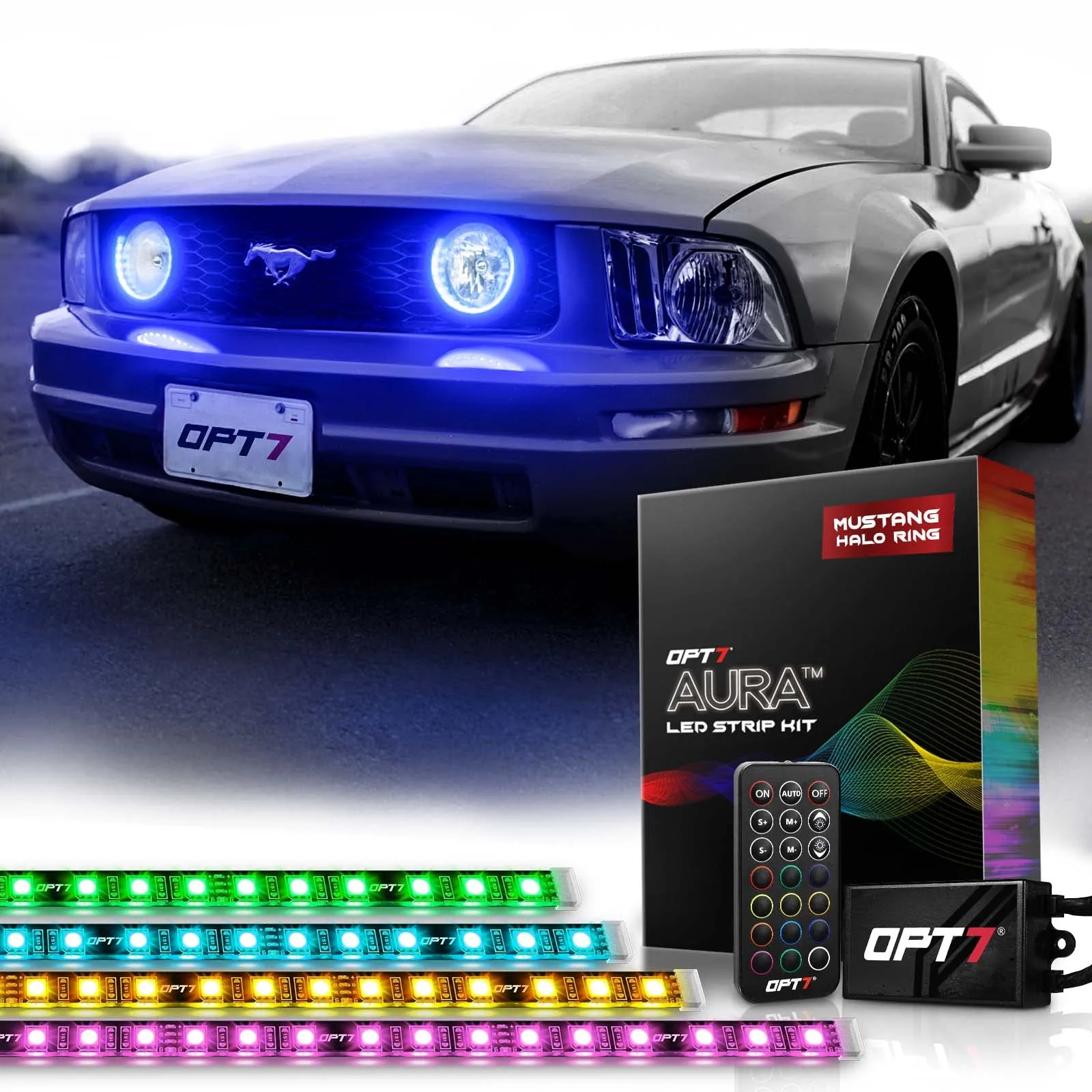 AURA Remote Control Day Time Running Light DRL Halo RGB for Ford Mustang 2005-2014 - Install Friendly