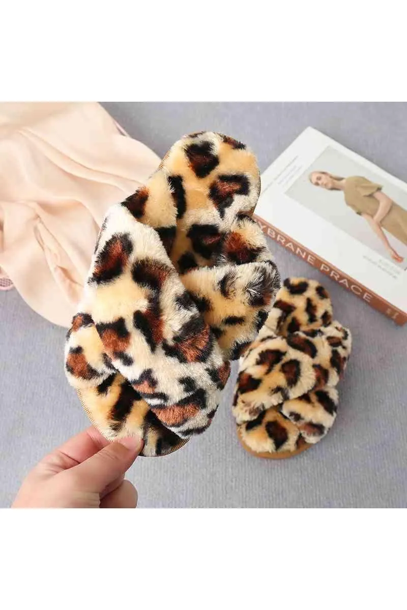 Ava Faux Fur Crisscross Strap Slippers