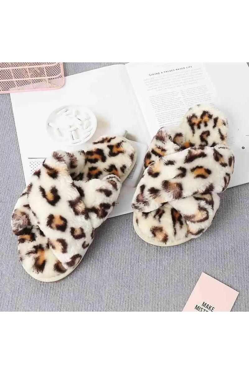 Ava Faux Fur Crisscross Strap Slippers