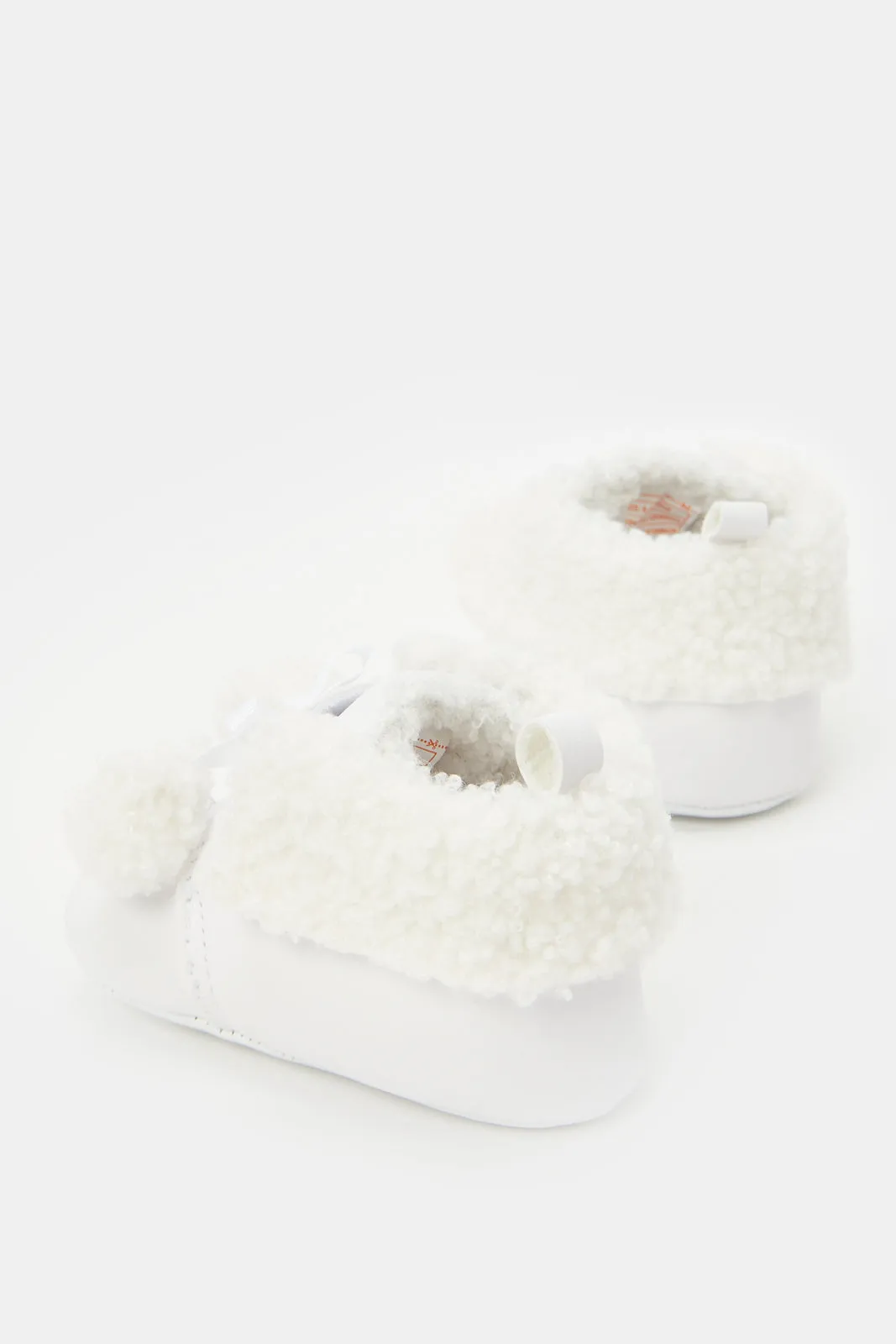 Babies White Fur Detail Pram Booties