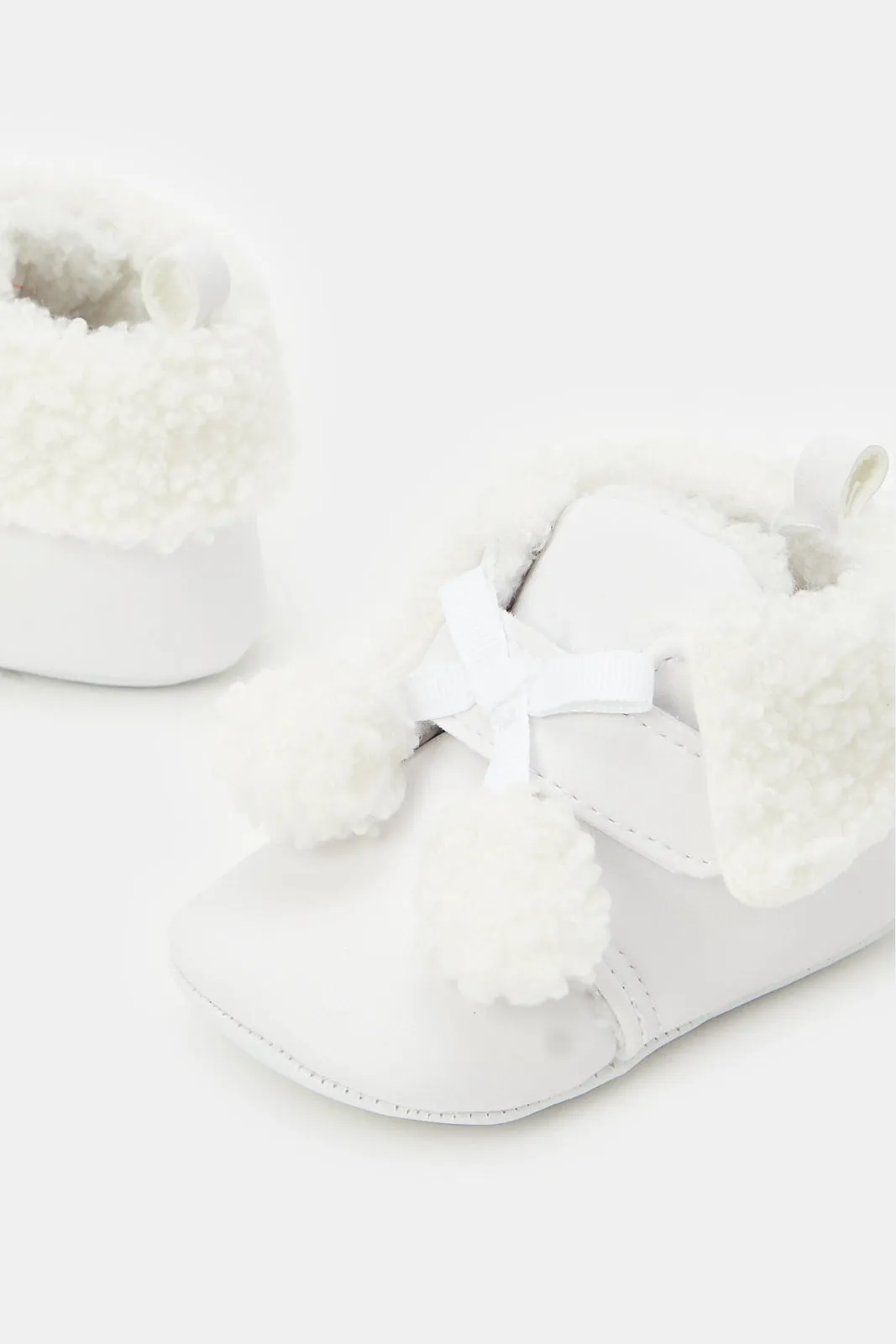 Babies White Fur Detail Pram Booties