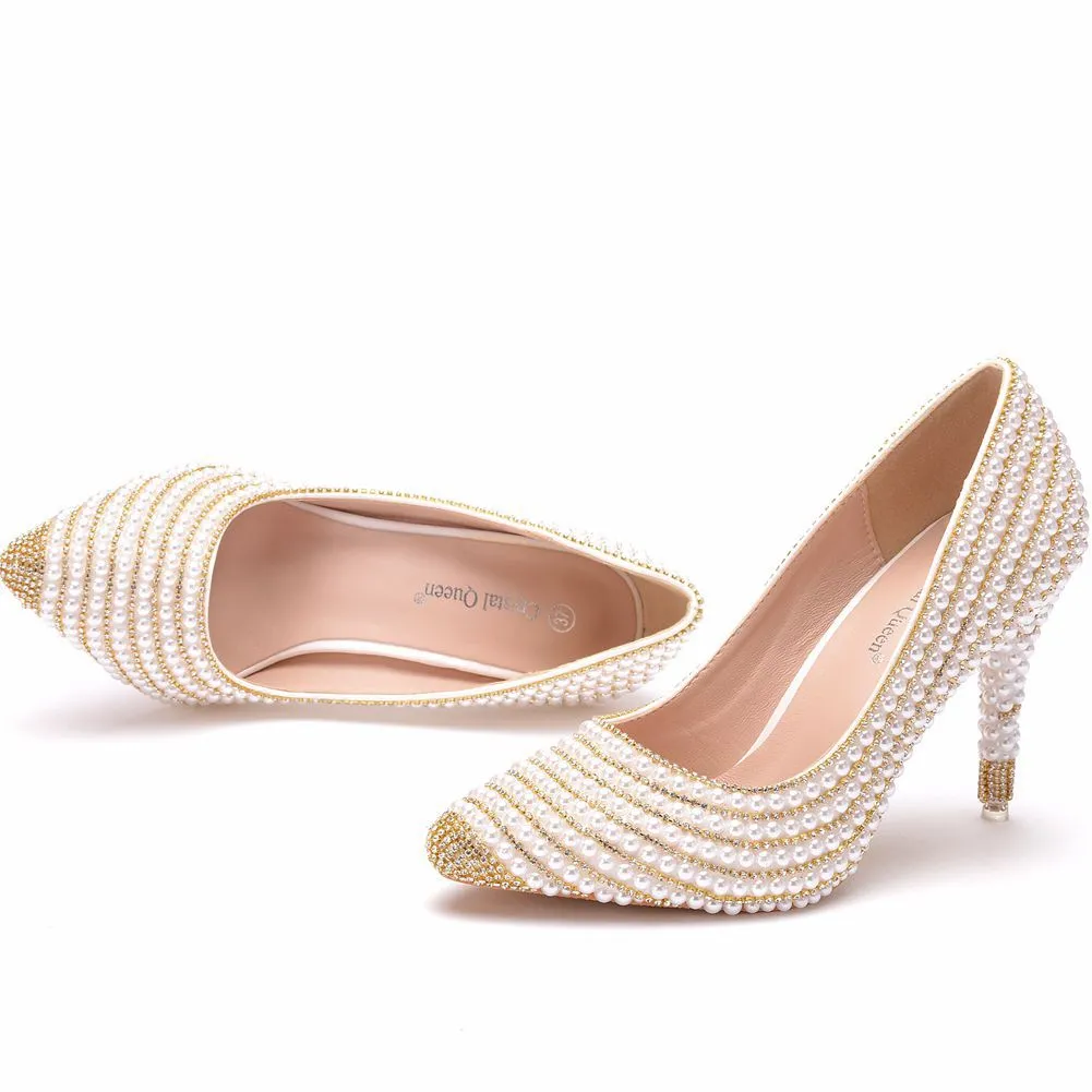 Beaded Thin Pointed Chain Wedding Shoes