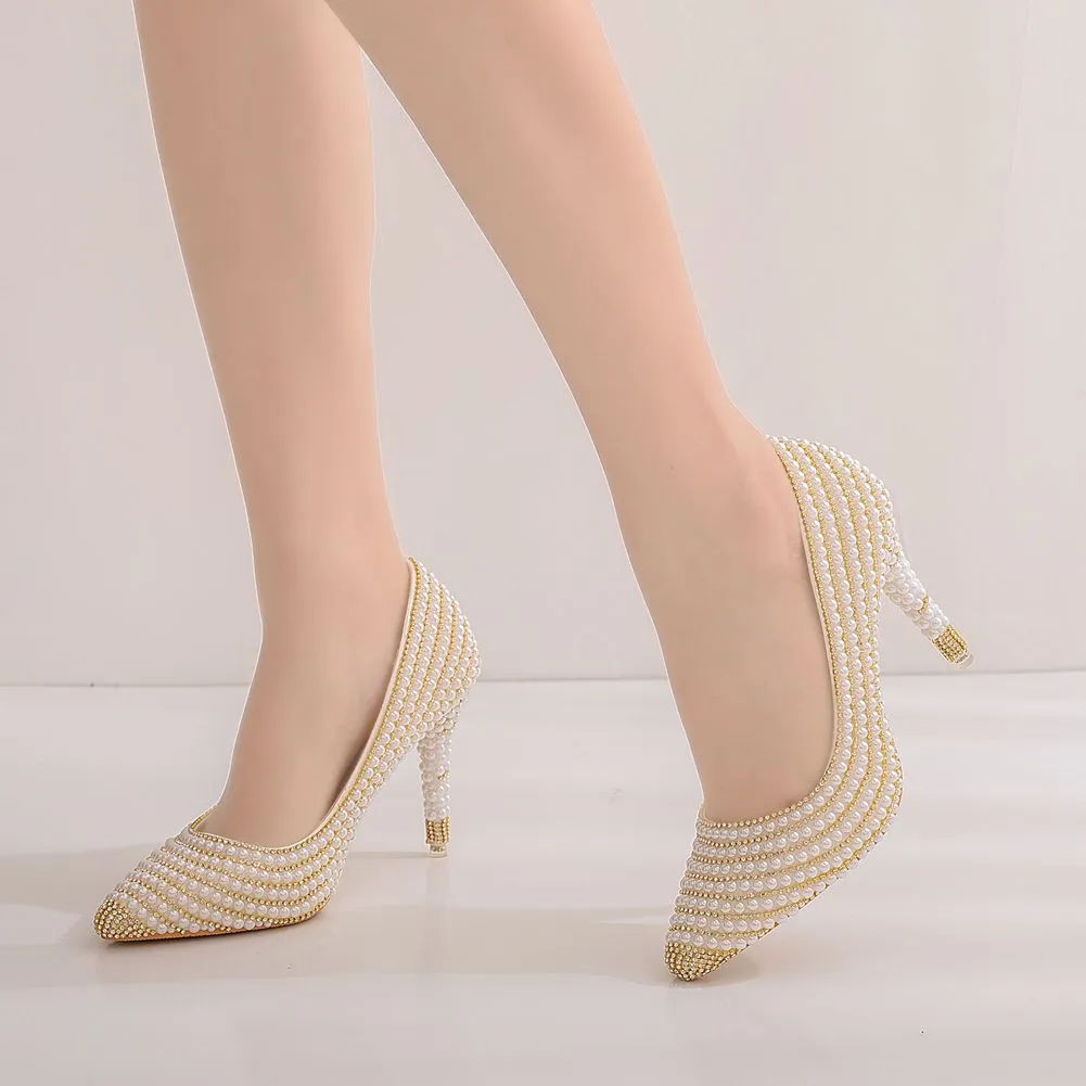 Beaded Thin Pointed Chain Wedding Shoes