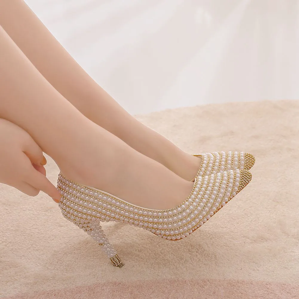 Beaded Thin Pointed Chain Wedding Shoes