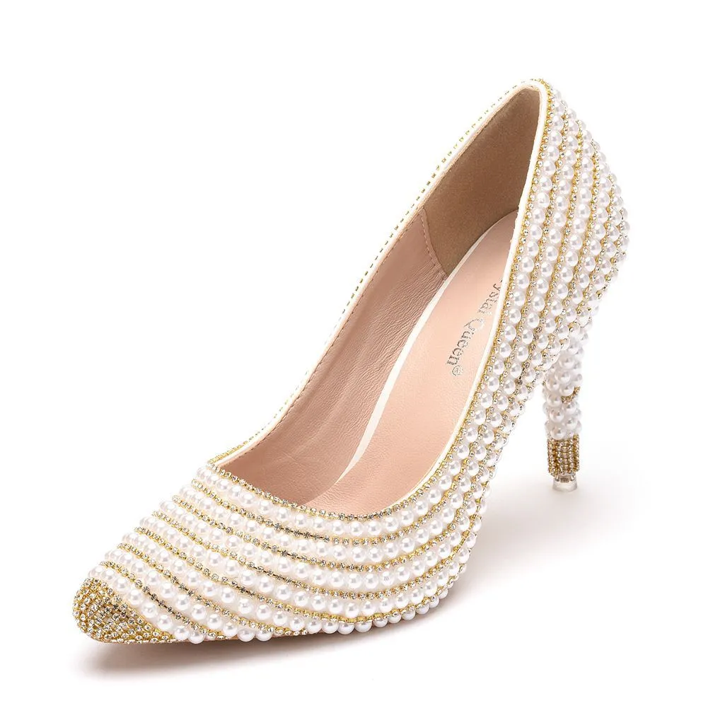 Beaded Thin Pointed Chain Wedding Shoes