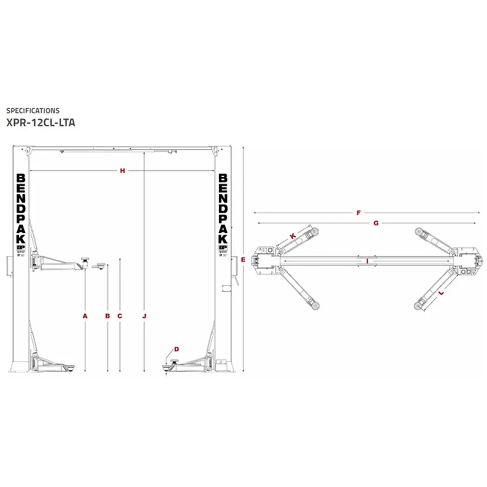 BendPak XPR-12CL-LTA Two Post Lift