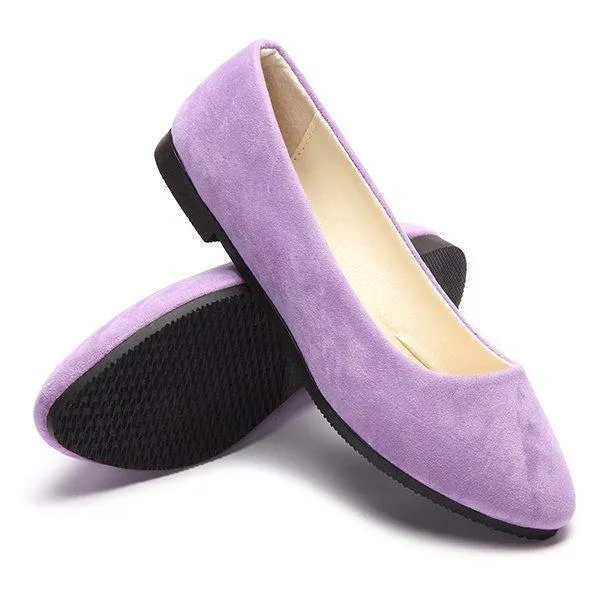 Big Size Suede Candy Color Pure Color Pointed Toe Light Slip On Flat Loafers