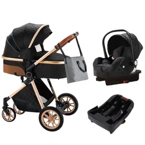 Black/Gold Premium 3-in-1 Baby Stroller