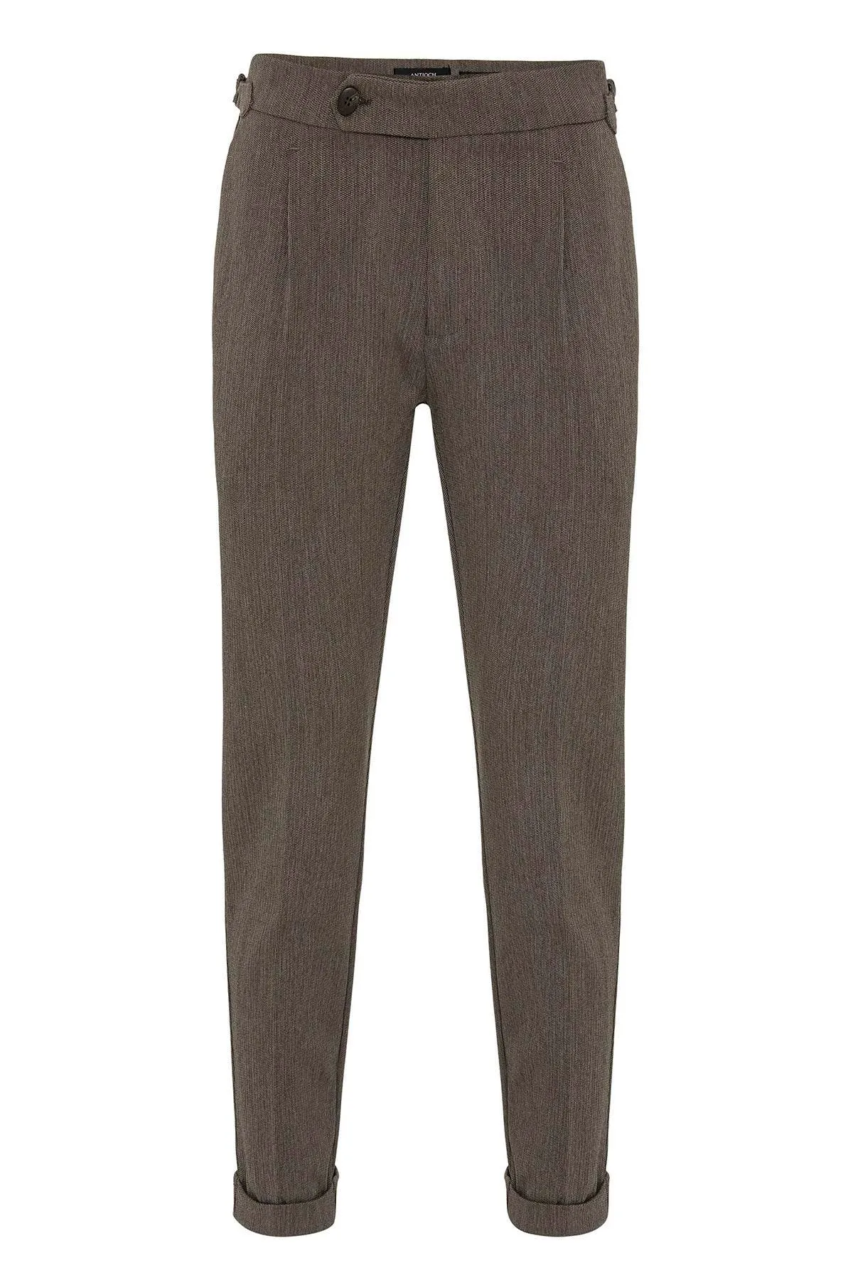 Brown High Waist Pleated Double Leg Men's Trousers - Wessi