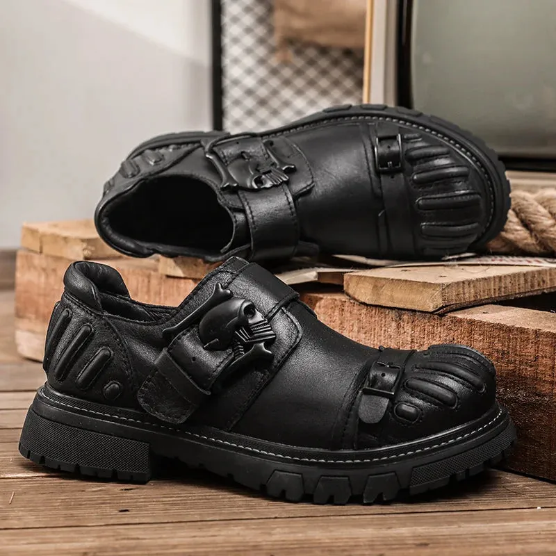 Buckle Solid Abstract Genuine Leather Shoes