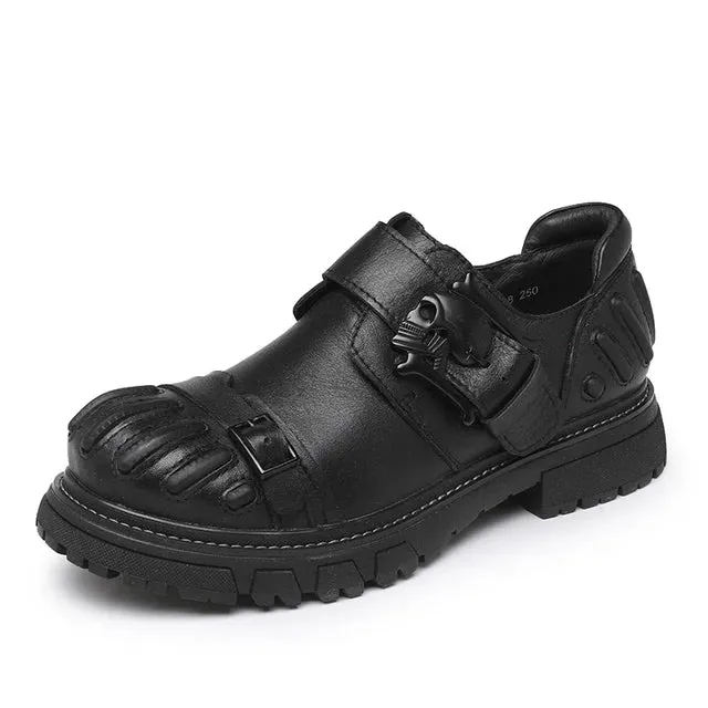 Buckle Solid Abstract Genuine Leather Shoes