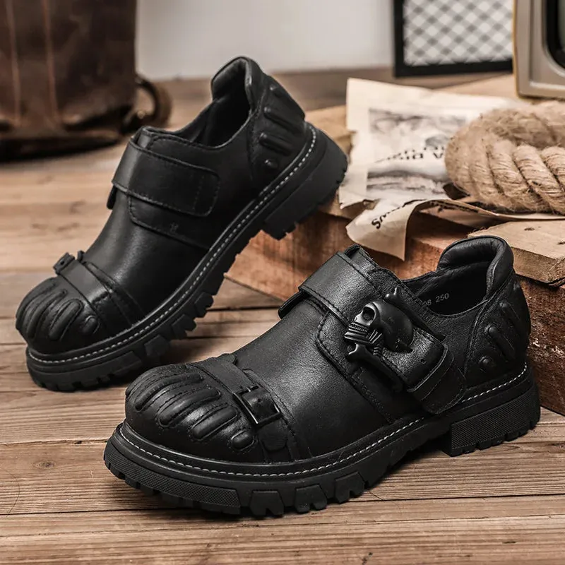 Buckle Solid Abstract Genuine Leather Shoes