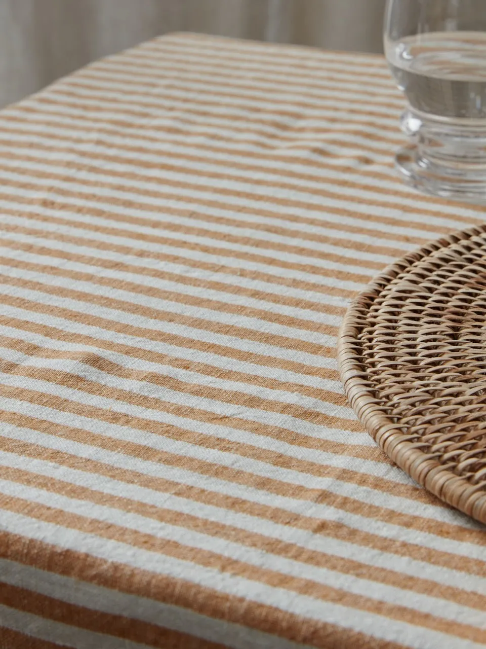 Camel Stripe Linen Tablecloth