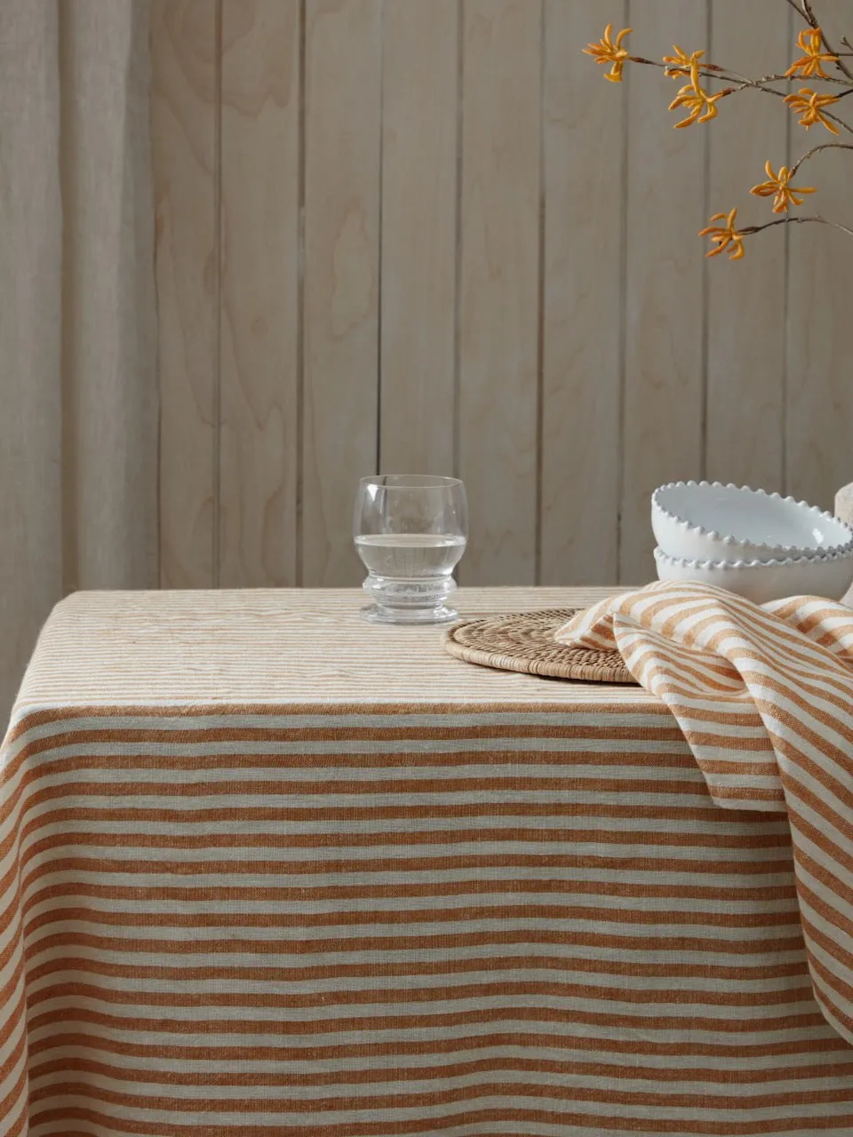 Camel Stripe Linen Tablecloth