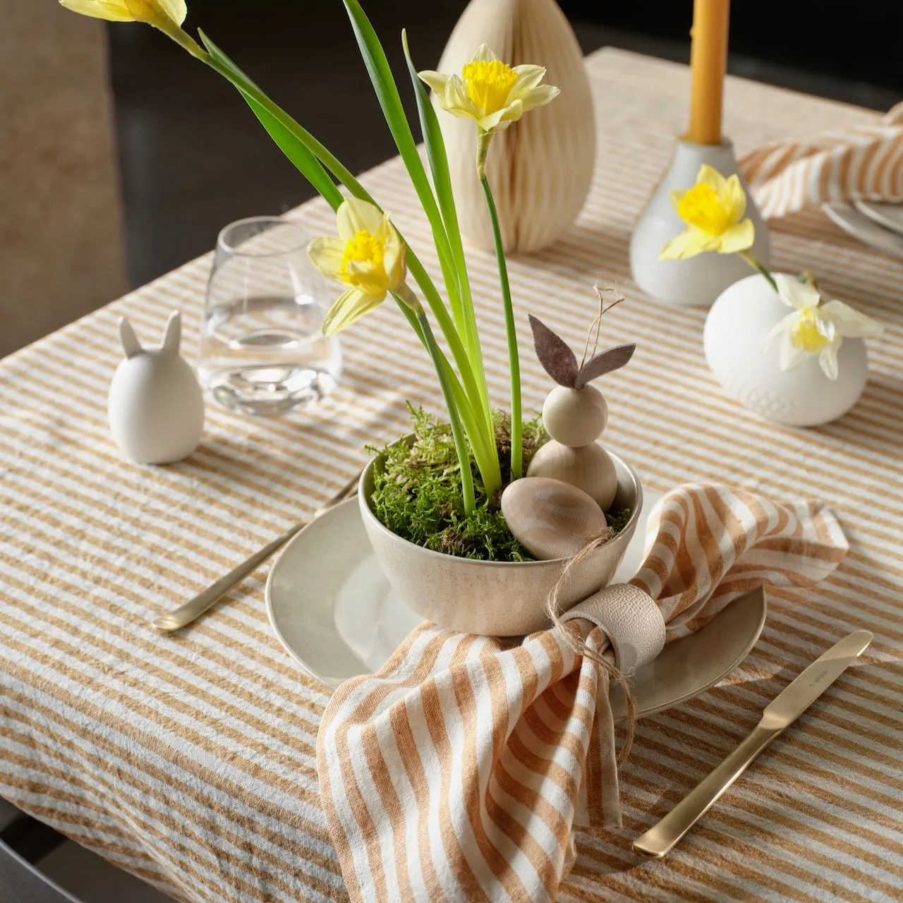 Camel Stripe Linen Tablecloth