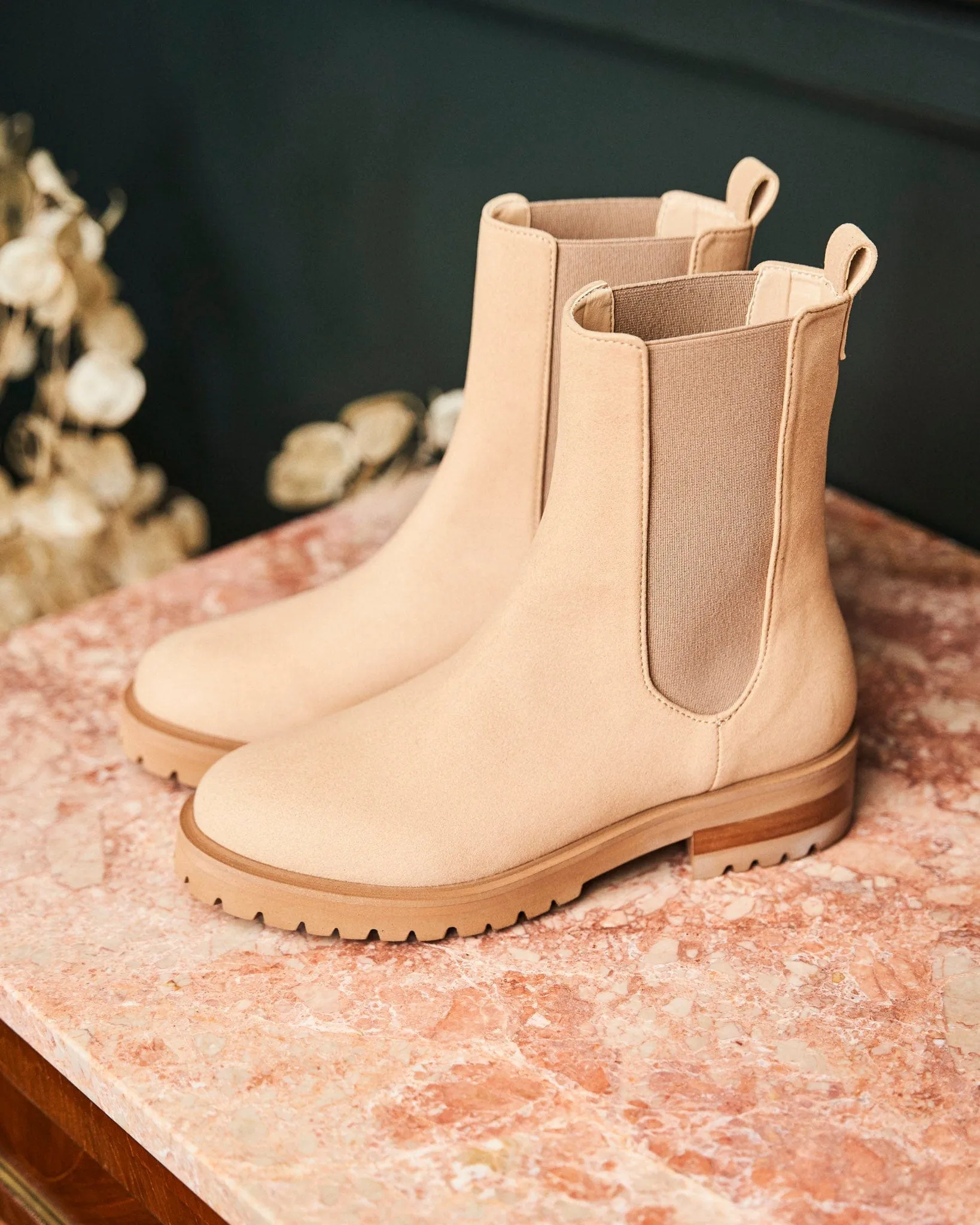 Chelsea Vegan Recycled Grain Suede Boots | Latte