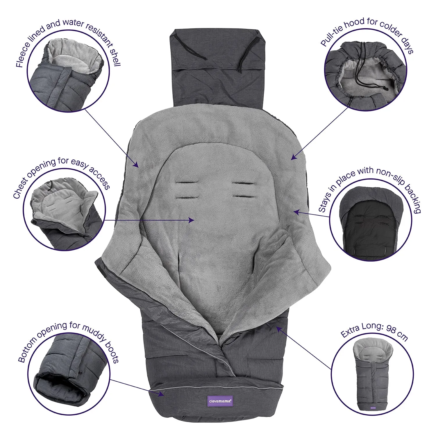 Clevamama Universal Footmuff Grey