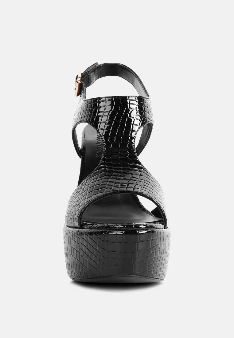 CROFT Croc High Heeled Cut Out Sandals in Black