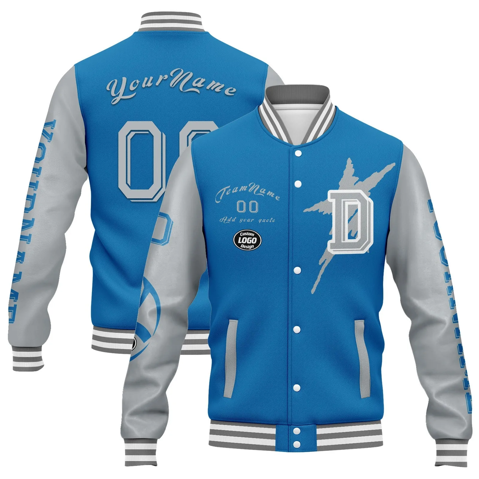 Custom Blue Gray Detroit Jacket and Sports Shoes Combo Offer Personalized Combo ZH-D020294-11