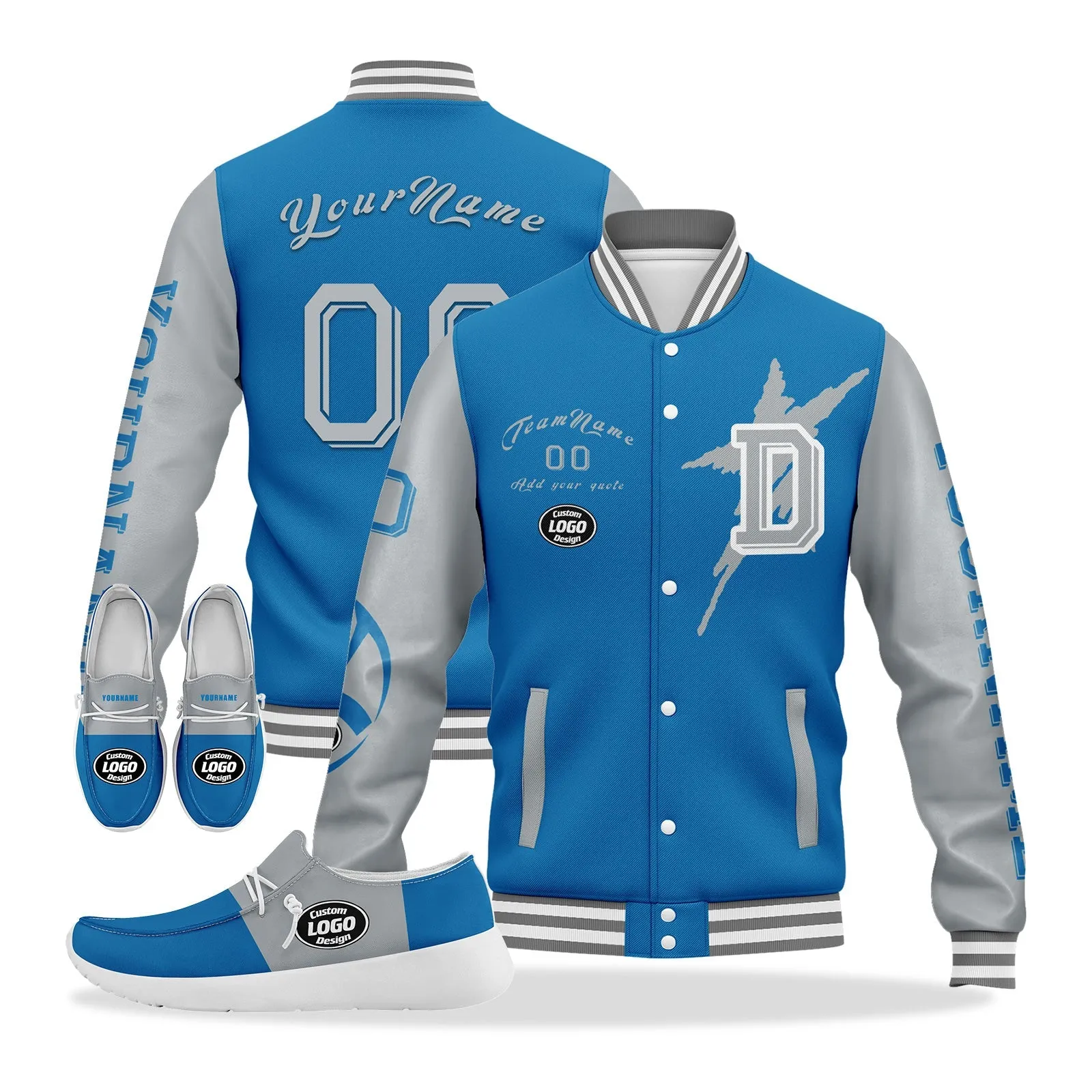 Custom Blue Gray Detroit Jacket and Sports Shoes Combo Offer Personalized Combo ZH-D020294-11