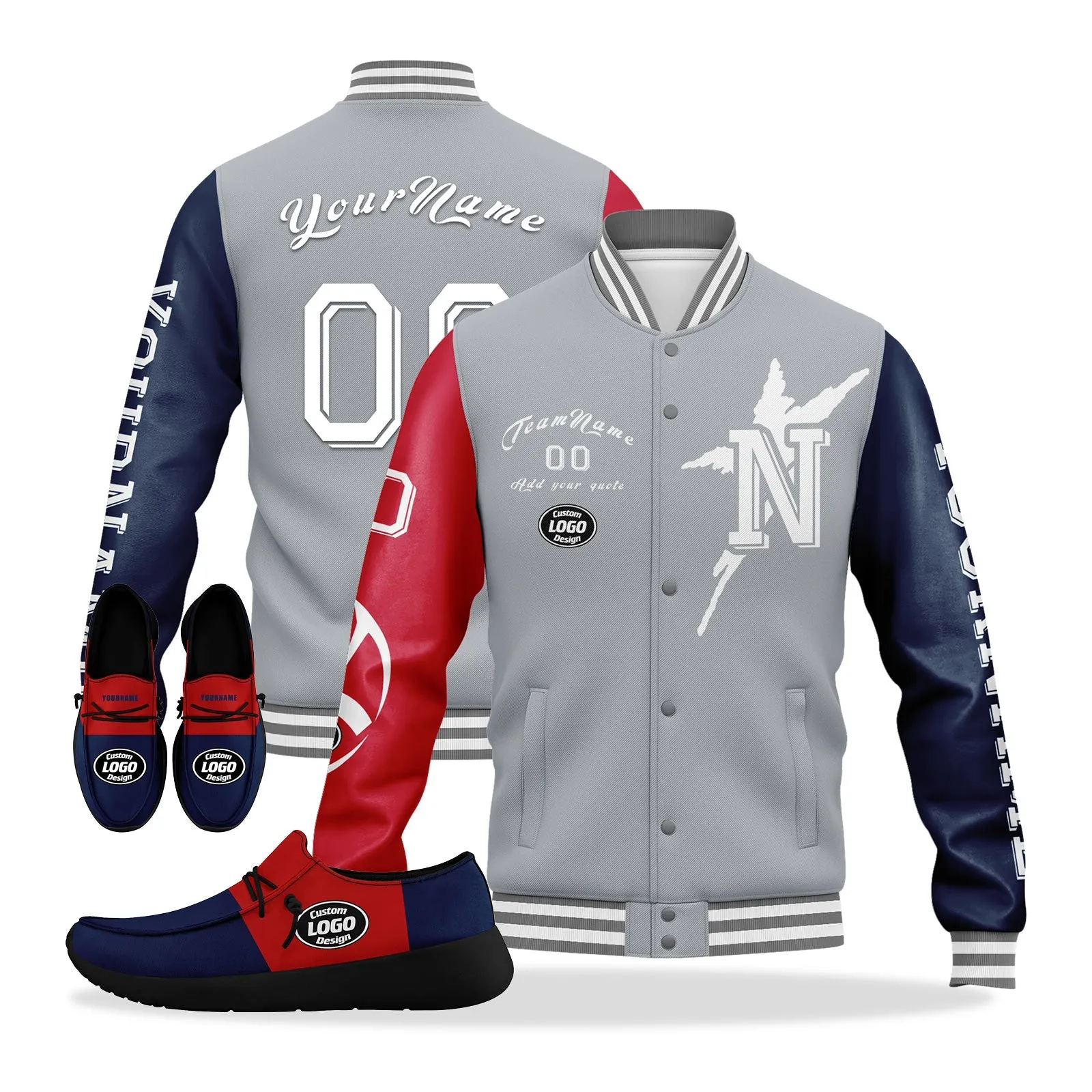 Custom Gray Red Blue New England Jacket and Sports Shoes Combo Offer Personalized Combo ZH-D020294-26