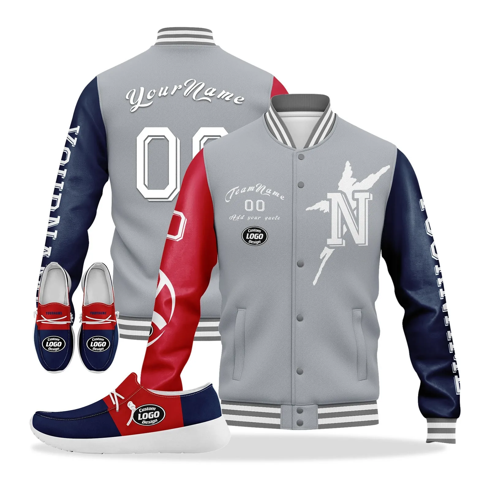 Custom Gray Red Blue New England Jacket and Sports Shoes Combo Offer Personalized Combo ZH-D020294-26