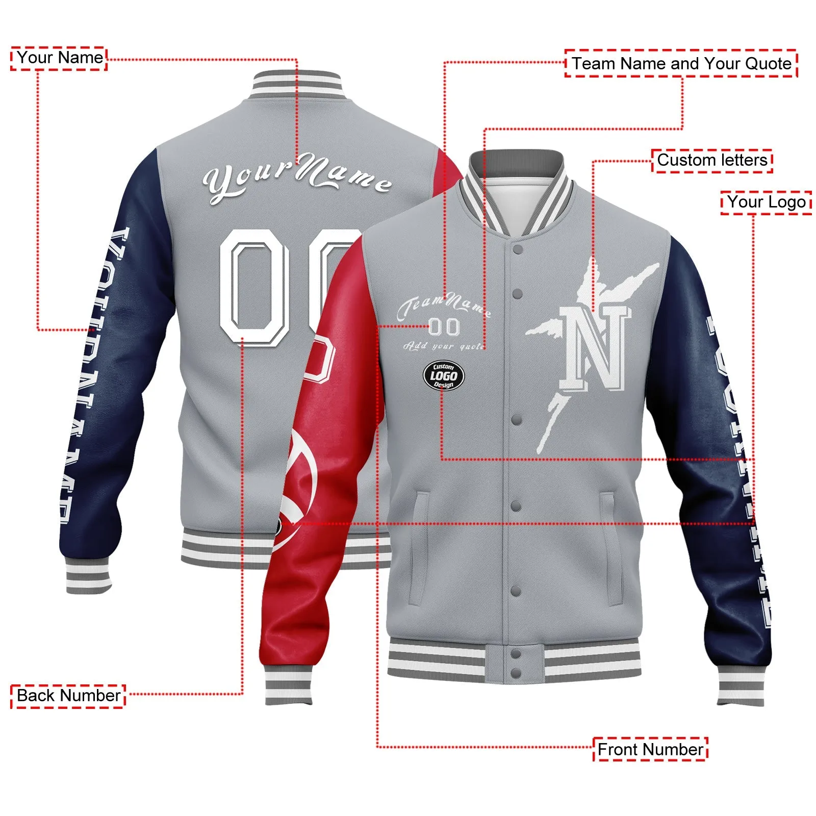 Custom Gray Red Blue New England Jacket and Sports Shoes Combo Offer Personalized Combo ZH-D020294-26