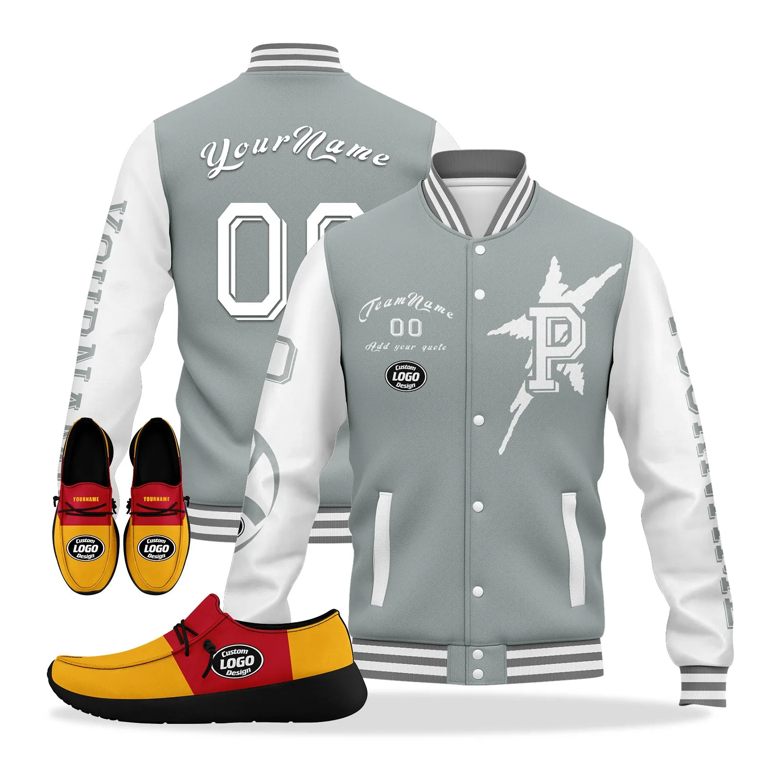 Custom Gray White Red Yellow Pittsburgh Jacket and Sports Shoes Combo Offer Personalized Combo ZH-D020294-30